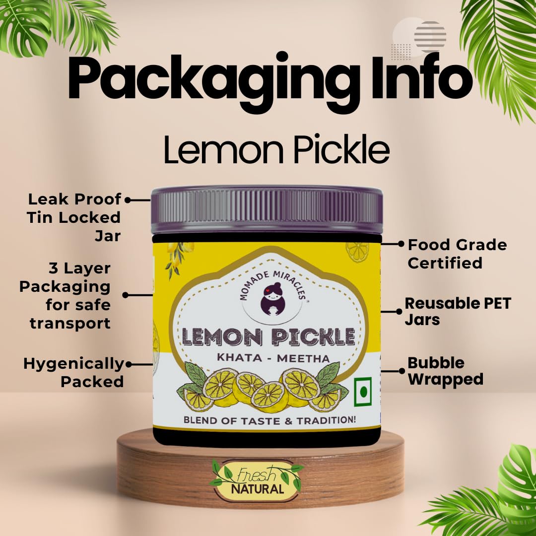 Momade Miracles Lemon Pickle Without Oil | Khatta Meetha Flavor | Made With Fresh Lemons | Homemade Sweet & Sour lemon Pickle | Nimbu Ka Achaar | Traditional Recipe (400 gm)
