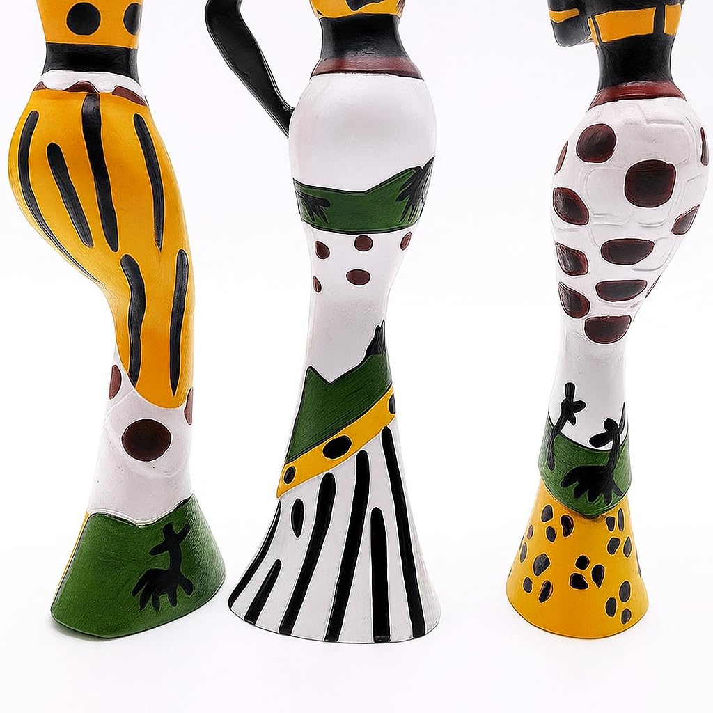 Xtore Beautiful Finish Uniquely Hand Crafted Home Dcor African Tribal Women Art Piece Handicraft Resin (Set of 3, Multicolour)