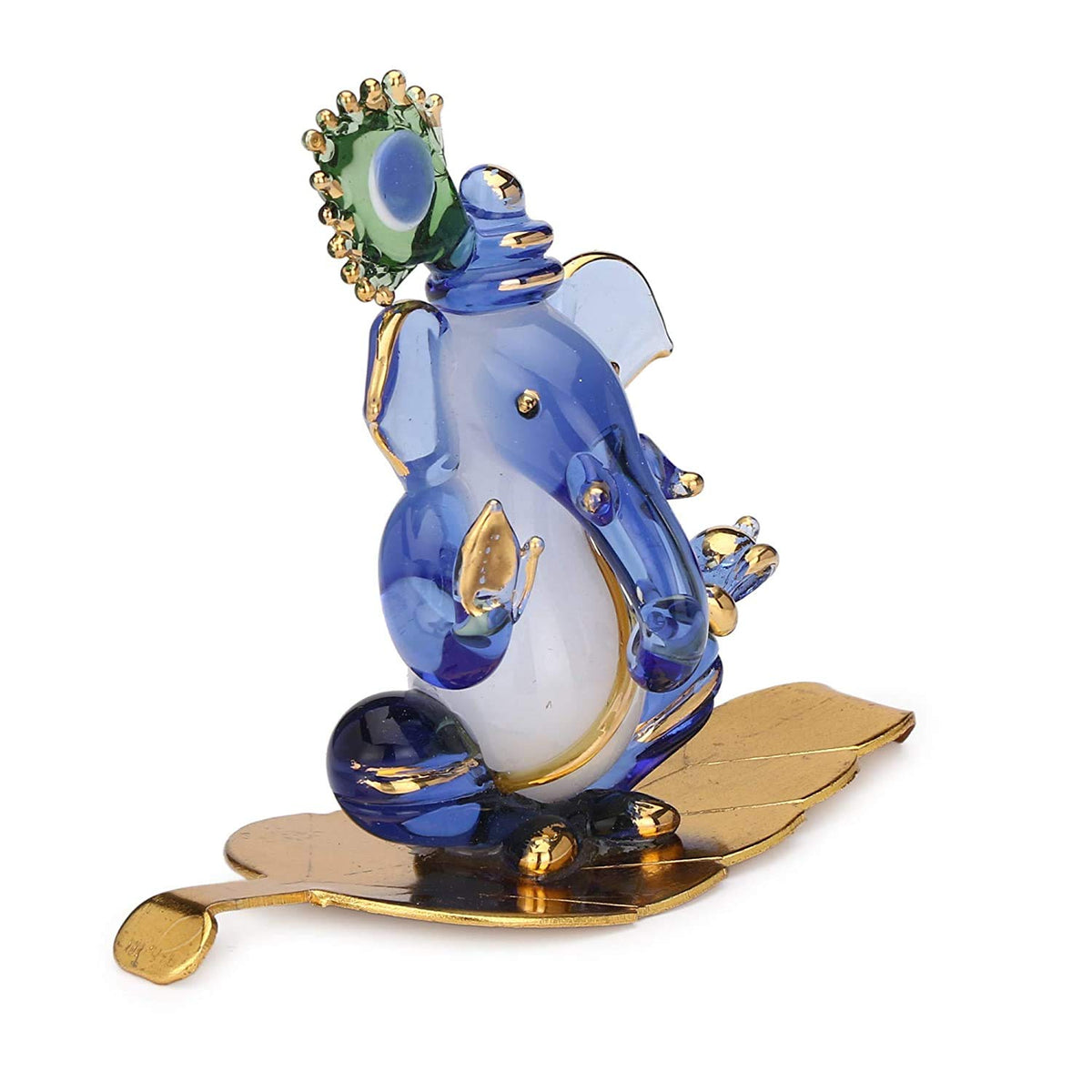 Decorative Ganesh Statue – Leaded Crystal, Sitting on Leaf, Multicolor, Pack of 1