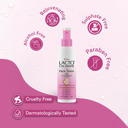 Lacto Calamine Rose Water Toner For Glowing Skin | 120ml | Gulab Jal Face Toner | Rosewater with Aloe Vera & 2% Niacinamide | Cleanses, Hydrates & Moisturises Skin | No Sulphate, Alcohol, & Parabens