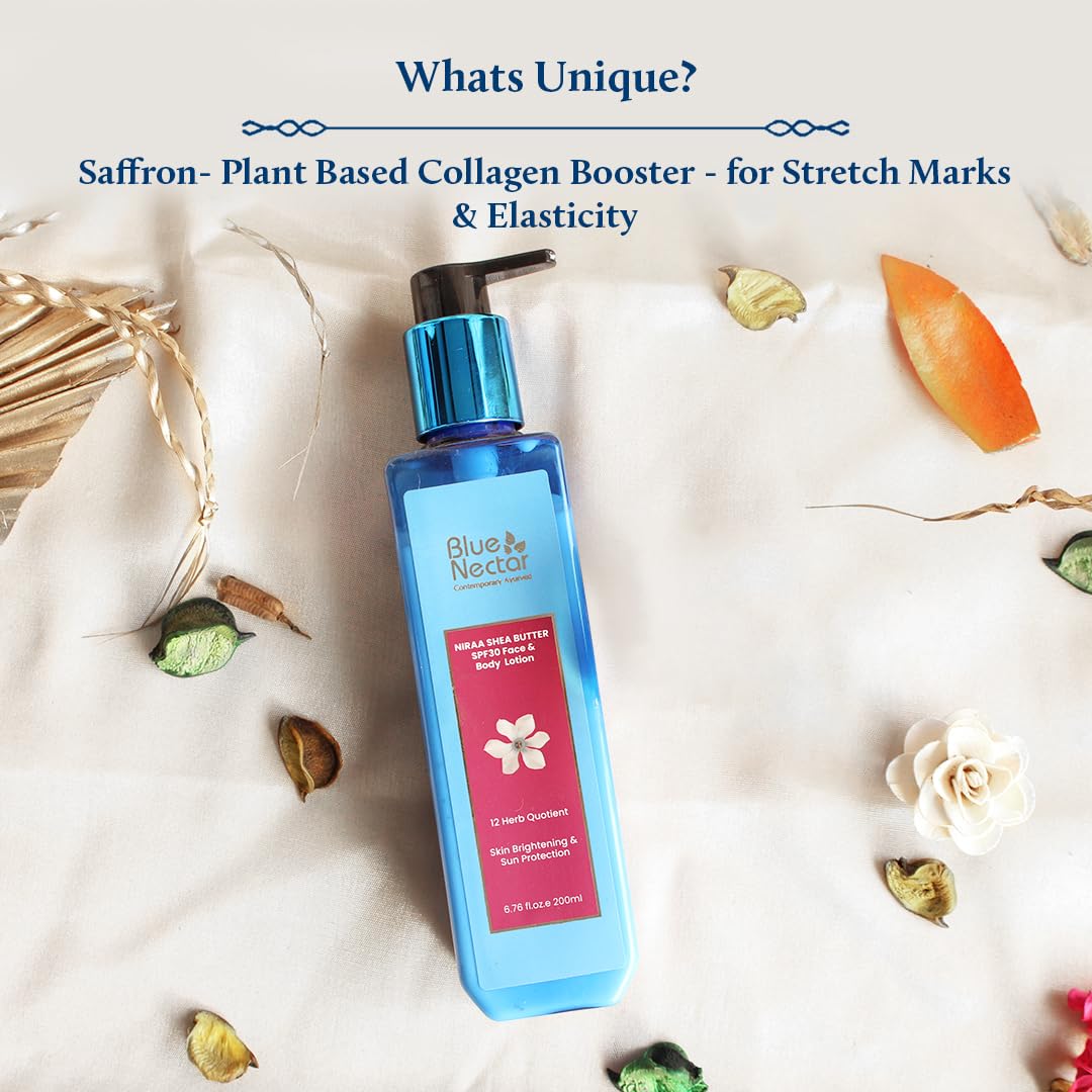 Blue Nectar Stretch Mark Removal Cream | Pregnancy Stretch Marks Cream for Women | Postpartum Moisturizing Body Lotion, with Cocoa Butter, Saffron & Almond (12 Herbs, 200ml)