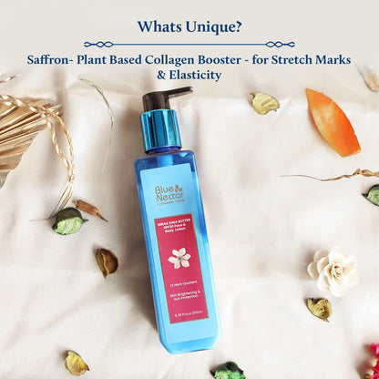 Blue Nectar Stretch Mark Removal Cream | Pregnancy Stretch Marks Cream for Women | Postpartum Moisturizing Body Lotion, with Cocoa Butter, Saffron & Almond (12 Herbs, 200ml)