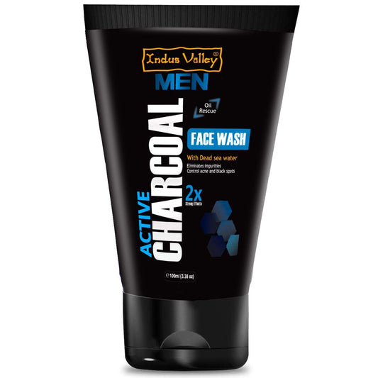 Indus Valley Men Active Charcoal Face Wash tube on a white background