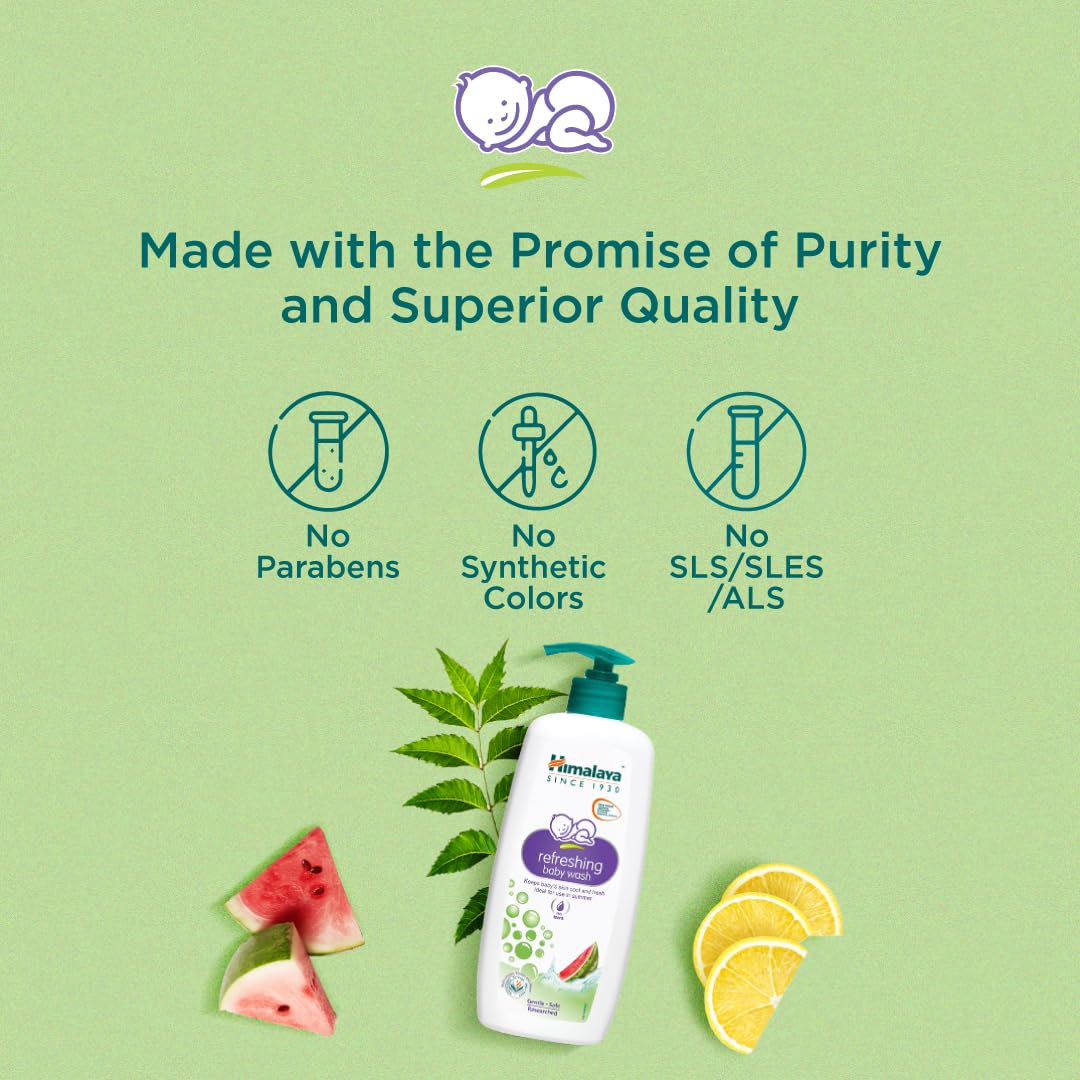 Himalaya Refreshing Baby Wash 400ml | No tears formula |with Watermelon, Neem & Lemon| Keeps baby's skin cool & fresh