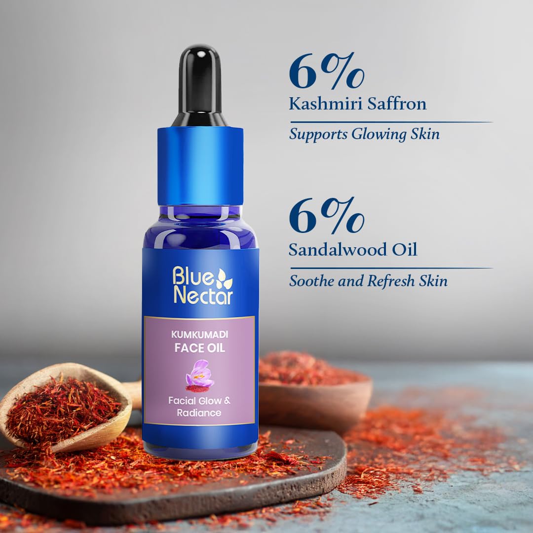 Blue Nectar Kumkumadi Tailam Face Oil for Glowing Skin | Pure Saffron Sandalwood Kumkumadi Oil for Face - Ayurvedic Brightening Serum for Glowing Skin for Women & Men (26 Herbs, 30 ml)