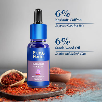 Blue Nectar Kumkumadi Tailam Face Oil for Glowing Skin | Pure Saffron Sandalwood Kumkumadi Oil for Face - Ayurvedic Brightening Serum for Glowing Skin for Women & Men (26 Herbs, 30 ml)