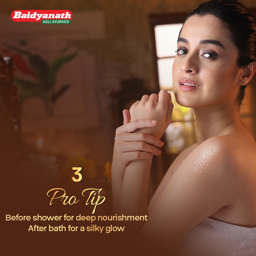 Baidyanath Oli Oil | Herbal Body Oil with Italian Olive Oil, Almond Oil, Neem, Sandalwood & Sesame Oils, Haldi & 5 Herbs | With Vit E & Antioxidants | Nourishes Dry Skin, Non-Sticky & Fast Absorbing | 500ml