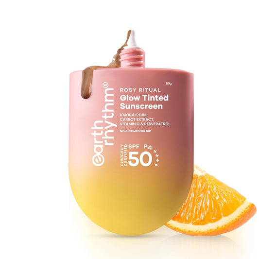 Earth Rhythm Rosy Ritual Glow Tinted Sunscreen SPF 50 PA ++++ with Vitamin C,No Oxybenzone (50gm) - Almond