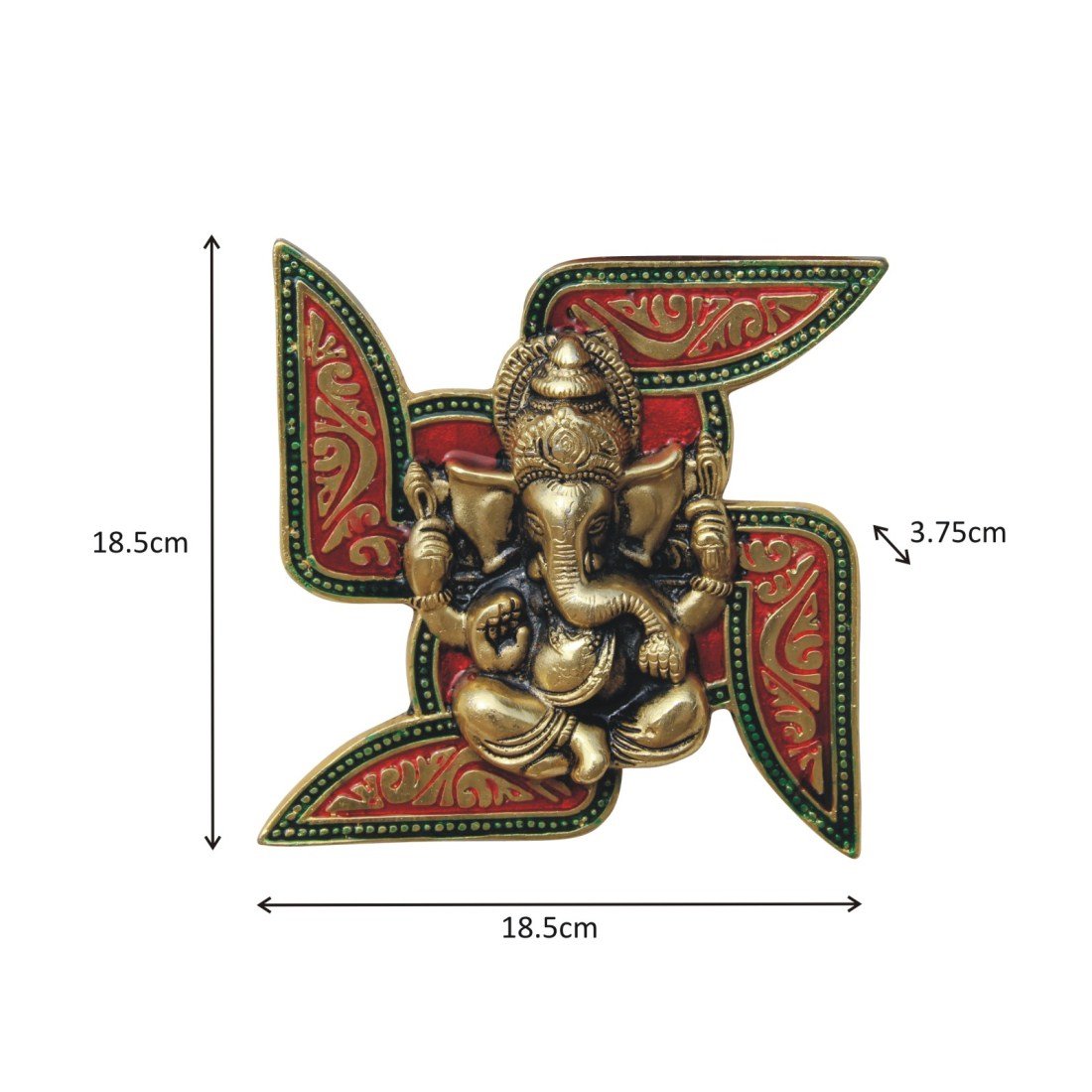 Handcrafted Metal Swastik Wall Hanging with Lord Ganesha, Decorative Meenakari Finish Auspicious Swastik for Home Entrance, Temple & Office Décor 7.2 x 7.2 Inch
