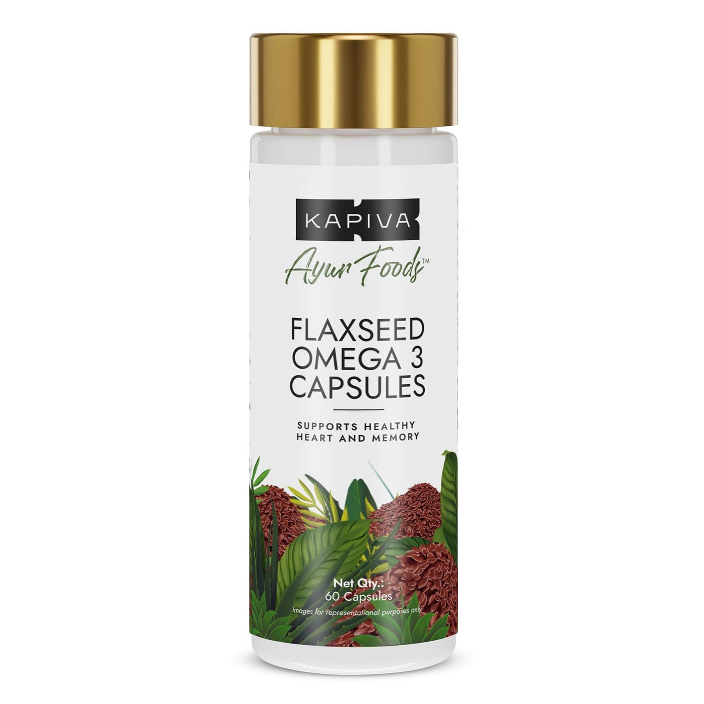 Kapiva Flaxseed Omega 3 Capsules (60 Capsule) | Vegetarian Flaxseed Oil Omega | Better Joint & Heart Health