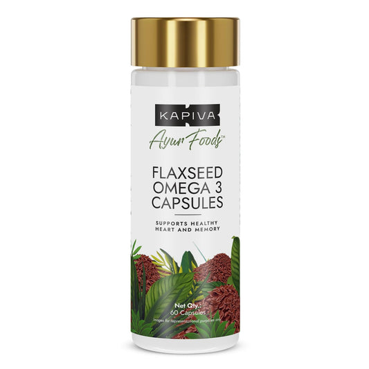 Kapiva Flaxseed Omega 3 Capsules (60 Capsule) | Vegetarian Flaxseed Oil Omega | Better Joint & Heart Health