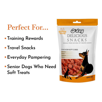 PETS EMPIRE O'Dog Chicken Soft Cubes, Healthy Dog Treats, Chewy Dogs Bites for Training and Feeding, Made with Real Chicken, Non-Vegetarian Pup Snacks for Dogs, Puppies - 100g