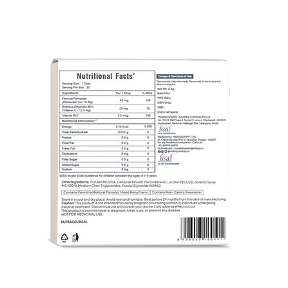 Zephivo Miduty by Palak Notes Kids Iron Strips for Kids - Dissolvable Strips for better Iron absorption - Energy Boost - Iron Supplement with Vitamin C & Vitamin B12 - Mixed Berry Flavour - 30 Oral Strips