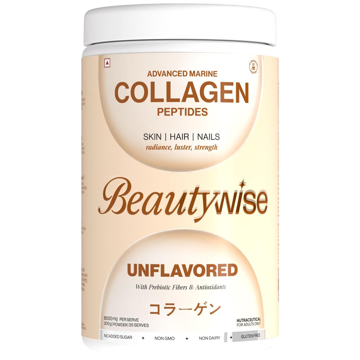 Beautywise collagen peptides container on a white background