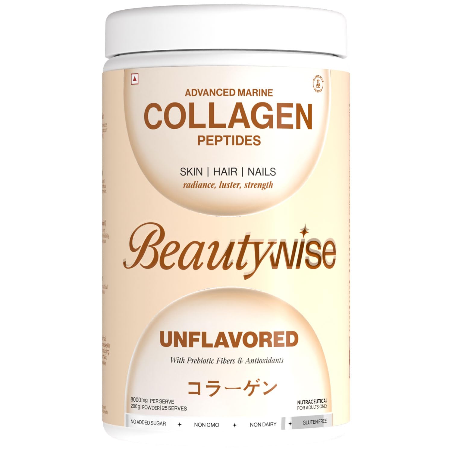 Beautywise collagen peptides container on a white background