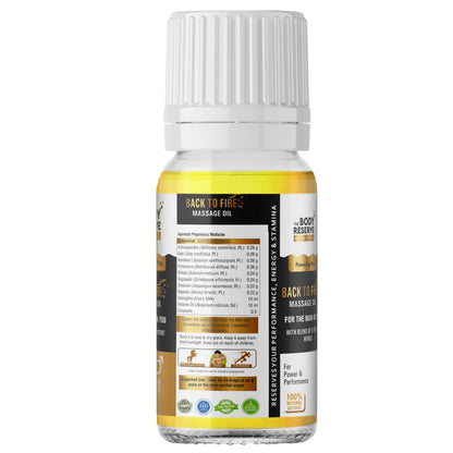 Bottle of Back to Nature massage oil on a white background