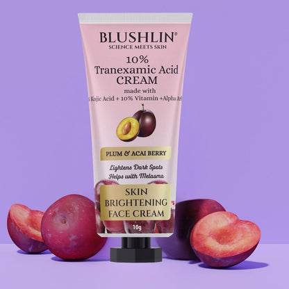 BLUSHLIN 10% Tranexamic Acid Cream with 2% Kojic Acid + 5% Vitamin C + 1% Arbutin | Pigmentation Removal Face Cream | Helps Even Skin Tone, Reduce Dark Spots, Blemishes and Scars - 10gm