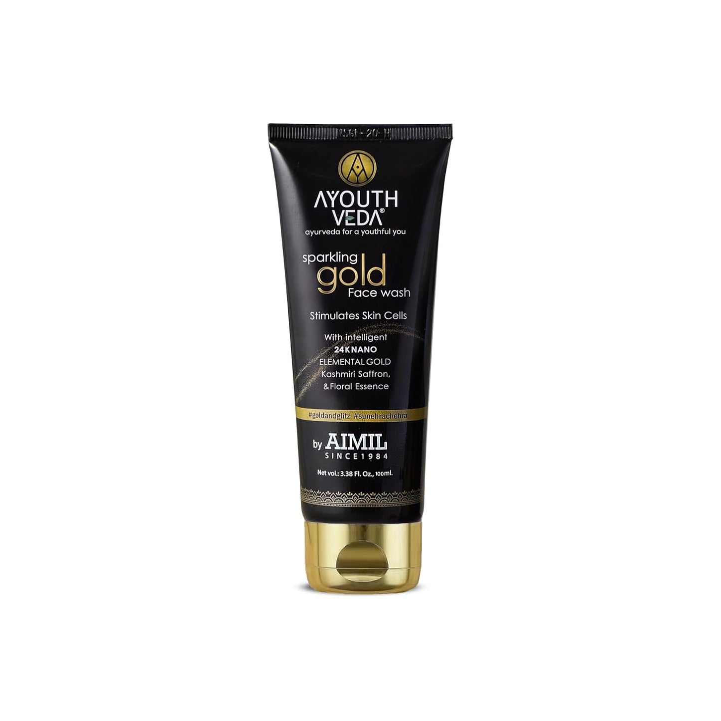 Ayouthveda Sparkling 100 ml Gold Face Wash With 24k Gold & Saffron | Face Wash for Glowing Skin Men and Women | Suitable for Normal & Dry Skin (Pack of 1, 100Ml)