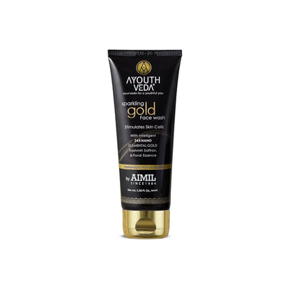 Ayouthveda Sparkling 100 ml Gold Face Wash With 24k Gold & Saffron | Face Wash for Glowing Skin Men and Women | Suitable for Normal & Dry Skin (Pack of 1, 100Ml)