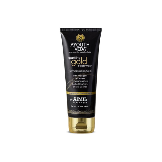 Ayouthveda Sparkling 100 ml Gold Face Wash With 24k Gold & Saffron | Face Wash for Glowing Skin Men and Women | Suitable for Normal & Dry Skin (Pack of 1, 100Ml)