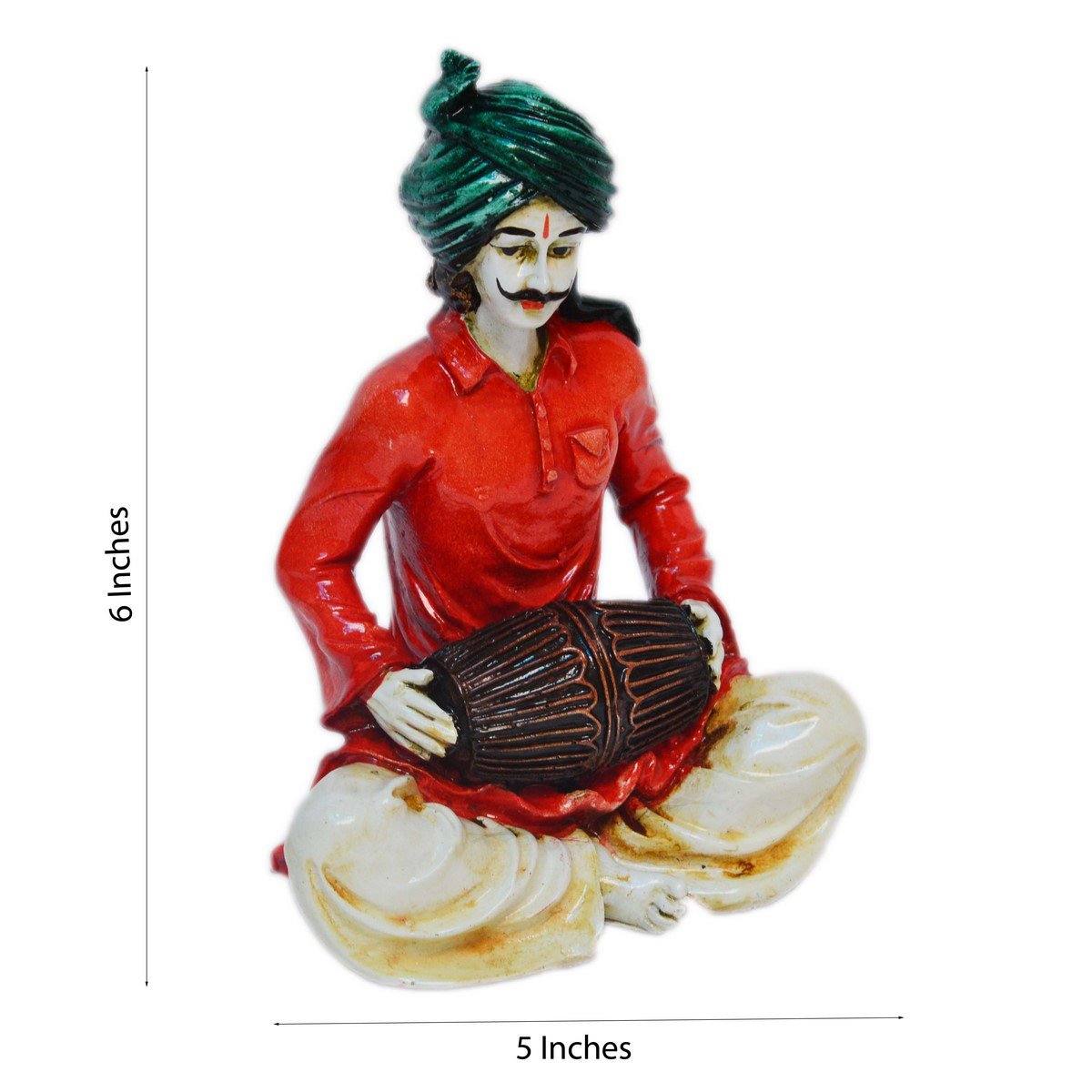 Rajasthani Lady Playing Dholak Showpiece Polyresin Statue (12.5 cm x 10 cm x 15 cm, Green and Orange)