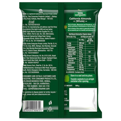 Tata Sampann Pure California Almonds/Badam Whole, 500g, Real Nuts, High in Fiber, Badam Giri, Rich in Protein, Magnesium, Phosphorus and Dietary Fibre, Nuts & Dry Fruits