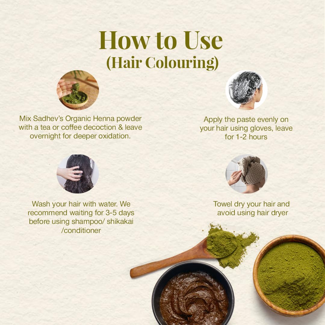 SADHEV Ayurvedic Organic Henna Powder | 100% Pure Farm-Grown Mehendi | Covers Greys, Conditions & Strengthens Hair | Adds Natural Shine & Volume | Vegan, Chemical & Ammonia Free | For Men & Women | 100gm
