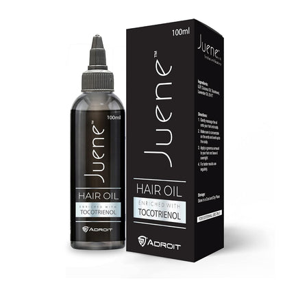 Juene hair oil bottle and packaging on a white background