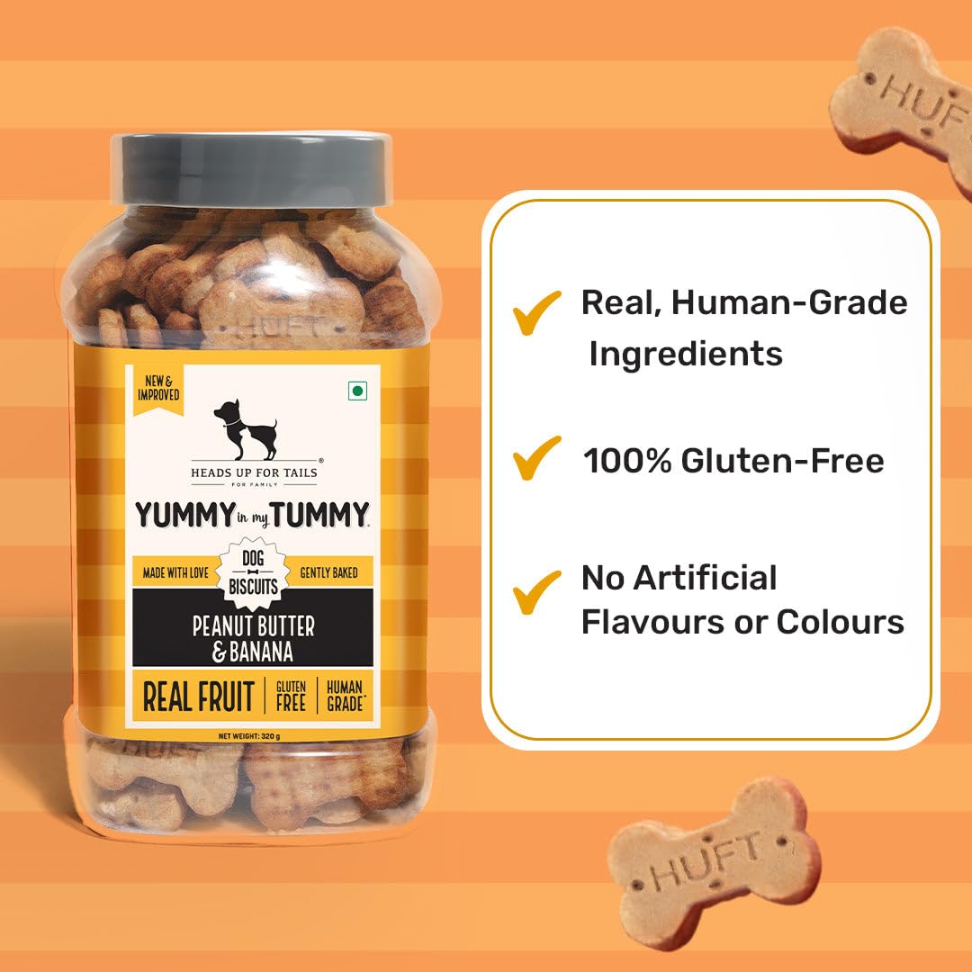 Yummy in My Tummy by HUFT Banana & Peanut Butter Dog Biscuits – 800 gm | Crunchy & Healthy Treats for Dogs | High-Protein Snack | Ideal Training Treat | Suitable for All Life Stages & Breeds Dogs