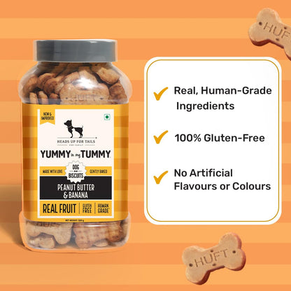 Yummy in My Tummy by HUFT Banana & Peanut Butter Dog Biscuits – 800 gm | Crunchy & Healthy Treats for Dogs | High-Protein Snack | Ideal Training Treat | Suitable for All Life Stages & Breeds Dogs