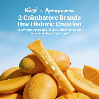 Vilvah Mango Milkshake Lip Balm | Infused with Alphonso Mango Pulp | Soothes Dry Lips & Locks in Moisture | Soft Reddish-Orange Tint with Mango Butter, Coconut Milk & Olive Squalane | 10g