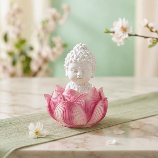 Pink Lotus Baby Buddha Statue Showpiece for Home Décor | Living Room, Bedroom, Office & Car Dashboard