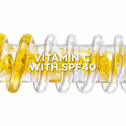 Close-up of a yellow spiral with text 'Vitamin C with SPF40' on a white background