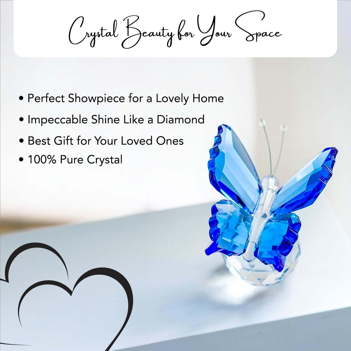 Nostrae Crystal Butterfly Show Pieces for Home Decor Living Room Decorative Items | Glass Showpieces Gift Items for Decoration | Center Table Tv Showcase Office Desk Interior Figurines