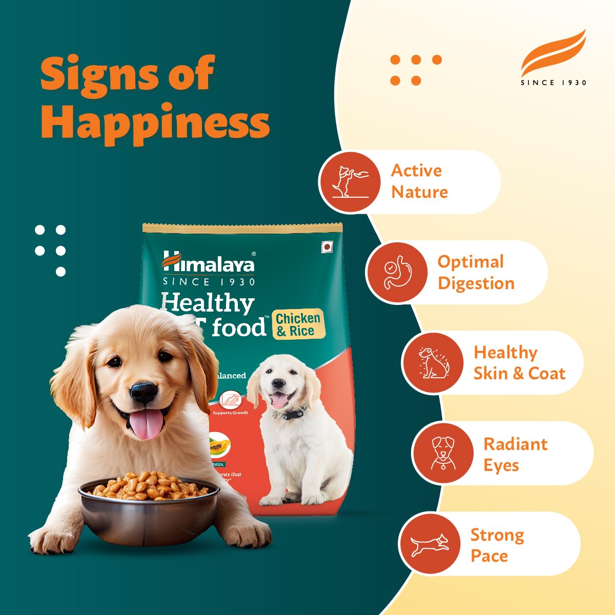 Himalaya Healthy PET Food for Puppies | Chicken & Rice | 1.2kg | Complete & Balanced Nutrition with Black Pepper, Oats & Papaya