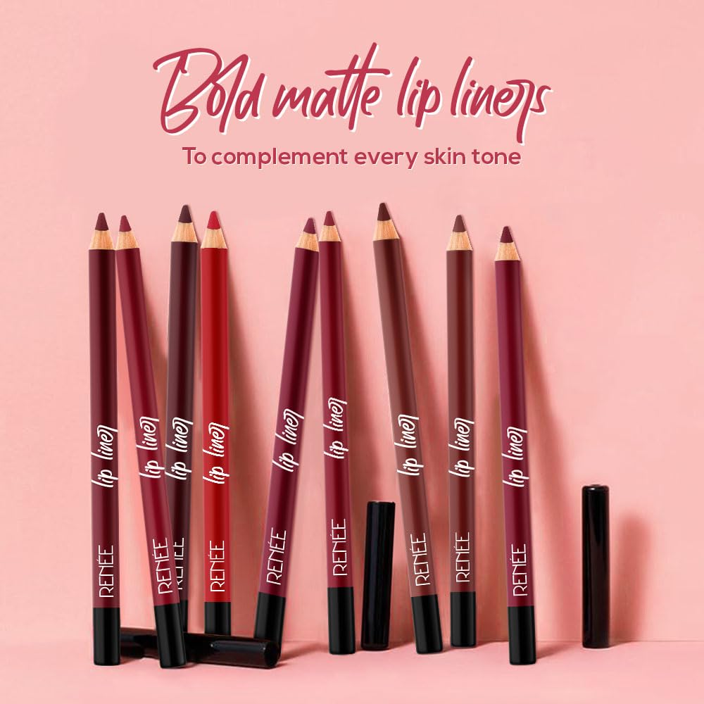 RENEE Define Pencil Lip Liner - Peppy Red, Long Lasting & Smudge Proof, Full Coverage, Intensely Pigmented, Easy Glide Formula, Vitamin E & Castor Oil Infused, 1.2Gm