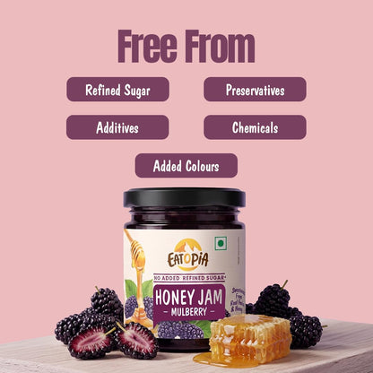 Eatopia Mulberry Honey Jam, 70% Berries, Pack of 1 (240g)