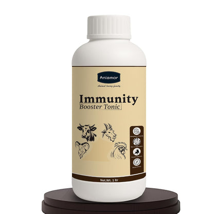 Aniamor Immunity Booster Tonic for Cattle, Cow, Buffalo, Goat, Sheep & Broilers | Vitamin A, D3, E, B12 with Selenium & Yeast Extract | Liquid Feed Supplement for Growth & Productivity | 1 Litre
