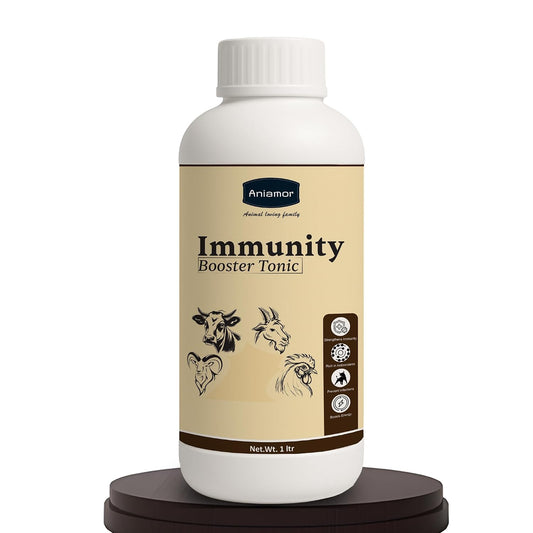 Aniamor Immunity Booster Tonic for Cattle, Cow, Buffalo, Goat, Sheep & Broilers | Vitamin A, D3, E, B12 with Selenium & Yeast Extract | Liquid Feed Supplement for Growth & Productivity | 1 Litre
