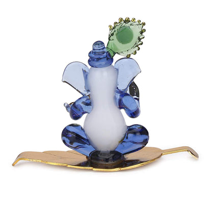 Decorative Ganesh Statue – Leaded Crystal, Sitting on Leaf, Multicolor, Pack of 1