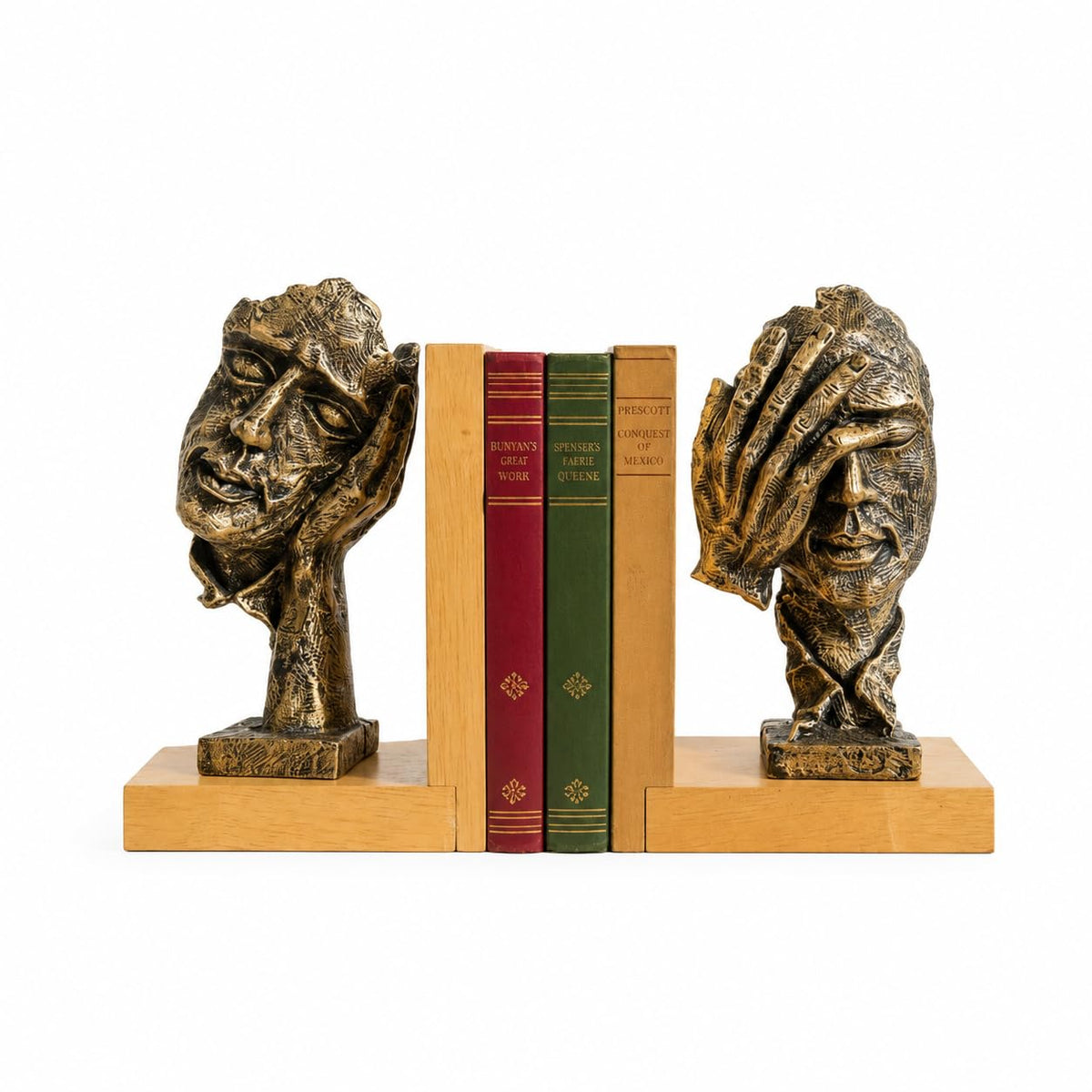 eCraftIndia Wooden Book End with Resin Handmade Human Face with Hand Showpieces for Home Decor Office Table | Gift for Housewarming Birthday