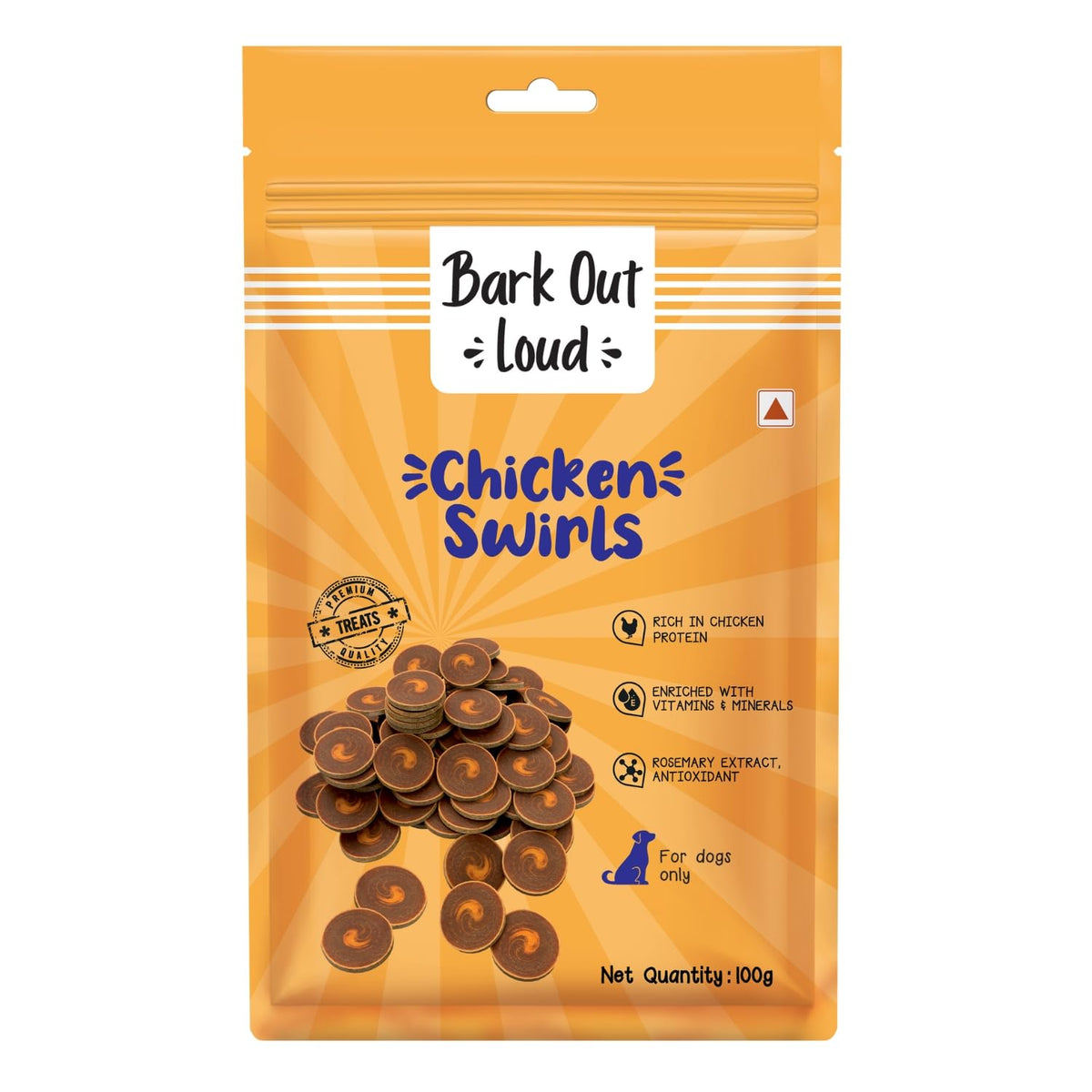 Bark Out Loud by Vivaldis - Chicken Swirls Dog Treat | Nutritious Ingredient Treats | Rich in Protein, Omega 3 Fatty Acids, Antioxidants for Dogs of All Life Stages - 100 gm, Pack of 1