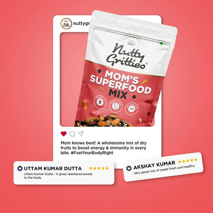 Nutty Gritties Mixed Nuts Dry Fruits - Mom's Superfood Mix - Roasted Almond, Pumpkin, Sunflower, Watermelon, Flax, Raisins, Black Currant, Cranberries, Blueberries, 200g