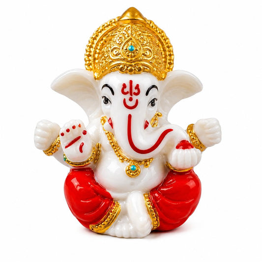 Peach Ivory Finish Ganesha Idol for Car Dashboard, Lord Ganesha Murti, Ganpati Idol for Home Decor & Puja Room, Office Desk, Temple, Diwali Return Gift, 2.5 Inch Ganpati Bappa Morya