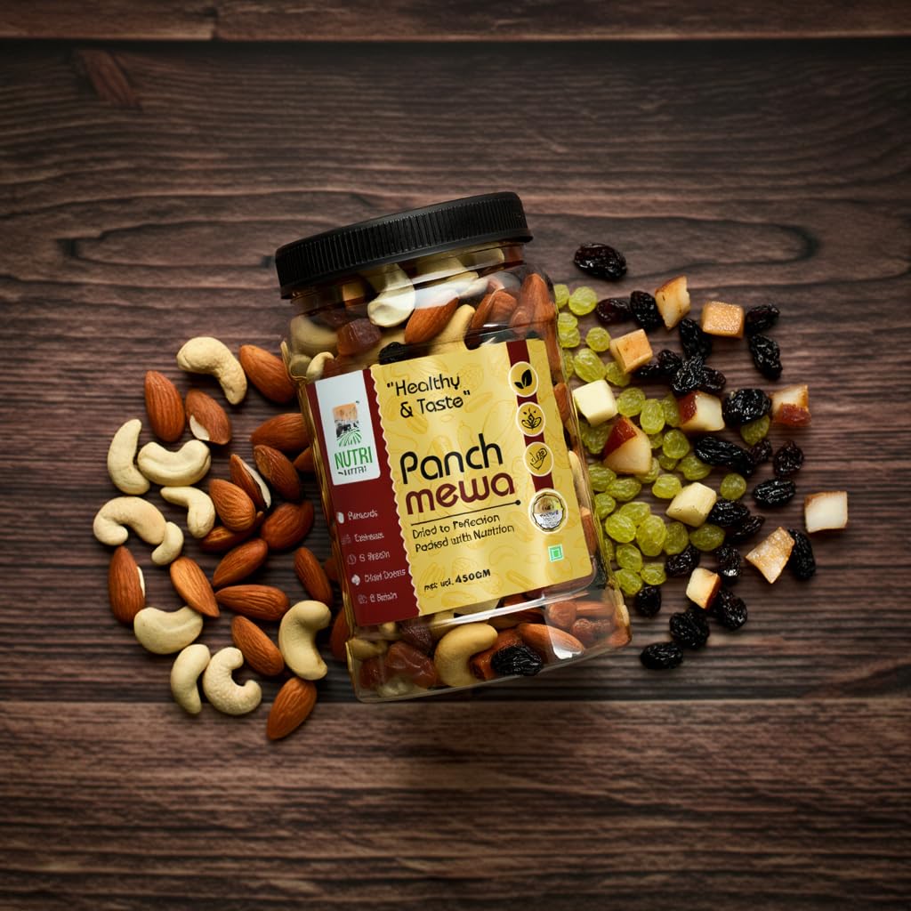 NUTRI HARVEST Premium Dry Fruits Mix pack (Panch Mewa Mix), Natural Blend of Almonds, Cashews,Black and green Raisins and diced Dates| Fit for Fasting 250 gram| (Re-sealable pack for freshness)