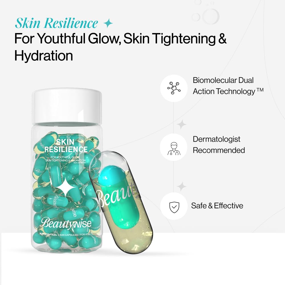 Beautywise Skin Resilience Combination Of Ceramides,Hyaluronic Acid & Astaxanthin In Omega-3|Oil Enriched With Vitamin C,E For Skin Moisture And Glowing Skin|30 Capsules (Pack Of 1),1 Count