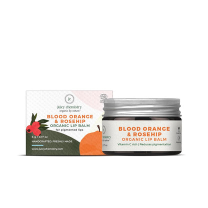 Juicy Chemistry Organic Lip Balm with Blood Orange & Rosehip, 5g | Deeply Moisturising & Brightening Lip Care | Reduces Lip Pigmentation | Dermatologically Tested | 100% Natural | Certified Organic & Cruelty-Free