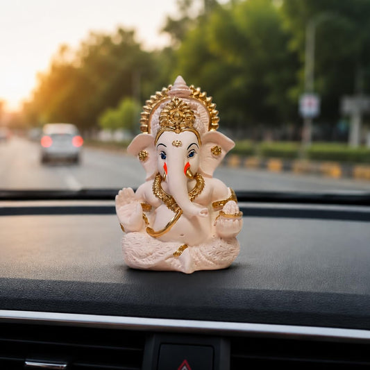 Gold Art India Ceramic Ganesha Ivory Peach with Gold Jewelry Finish | Vinayaka Murti for Home Decor | Ganpati for Car Dashboard | Ganesh for Return Gifts, and Housewarming