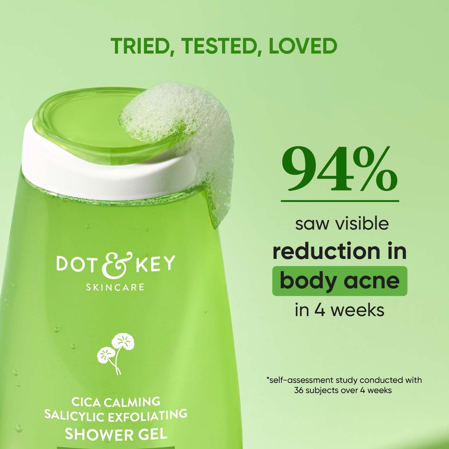 Zephivo Dot & Key Cica & 1% Salicylic Daily Exfoliating Shower Gel | Niacinamide Infused | Body Wash for Oil & Acne Control | Reduces Body Acne & Smoothes Irritation | Clean, Acne Free Skin | 250ml
