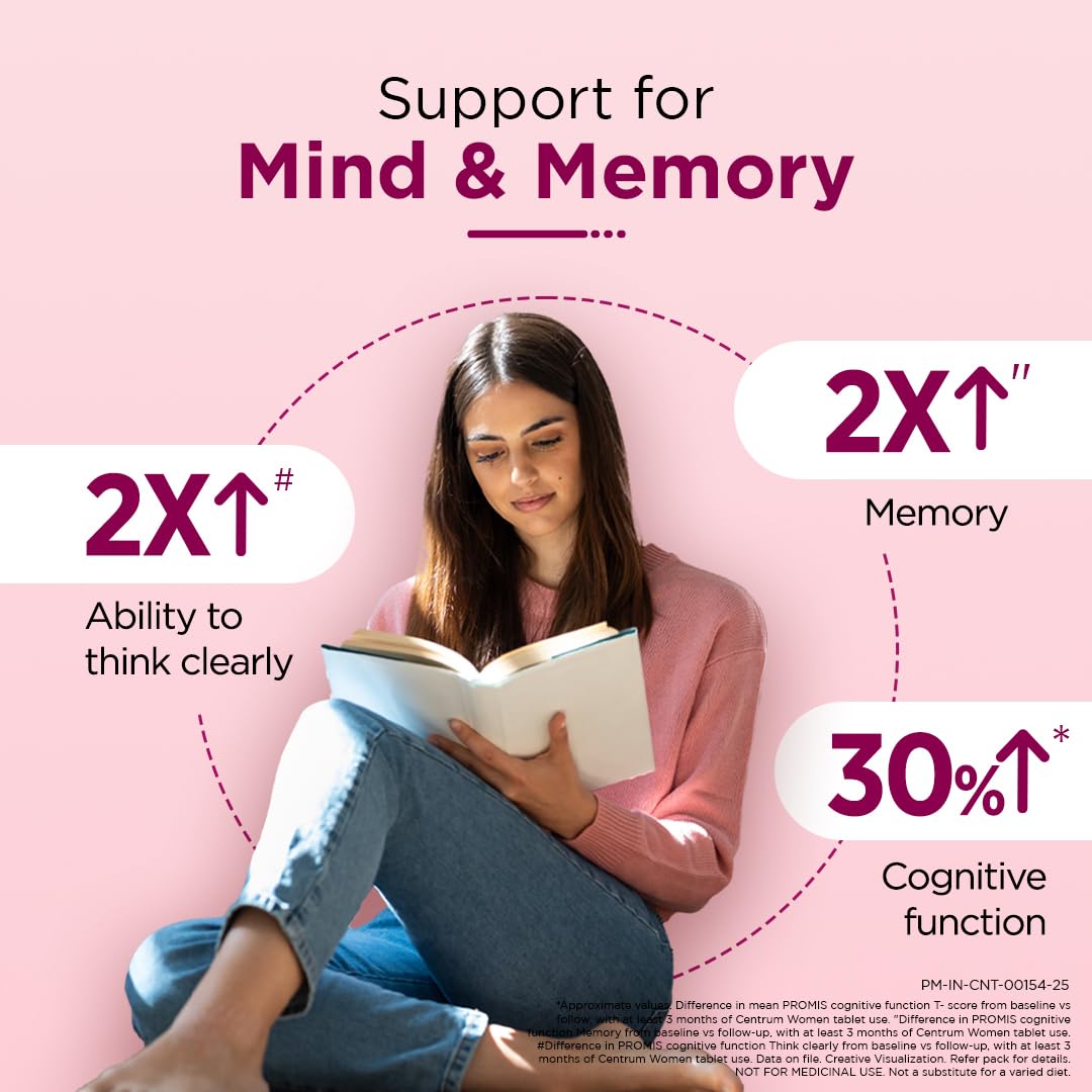 Woman reading a book with text about support for mind and memory on a pink background
